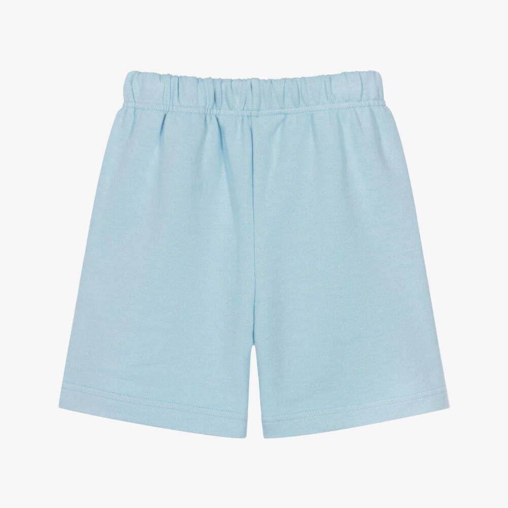 Palm Angels-Boys Blue Cotton Jersey Drawstring Shorts with Orange Logo | Childrensalon