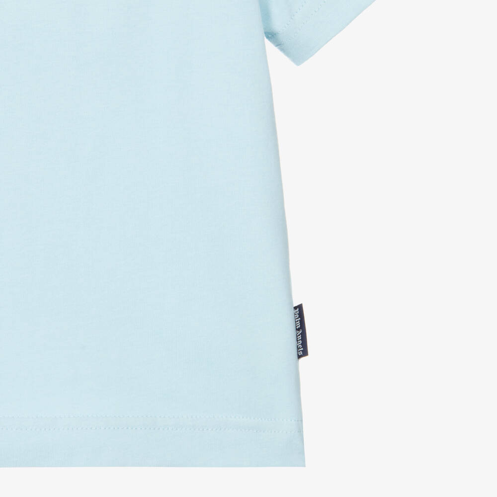 Palm Angels-Футболка голубая из хлопка с оранжевым логотипом для мальчиков | Childrensalon