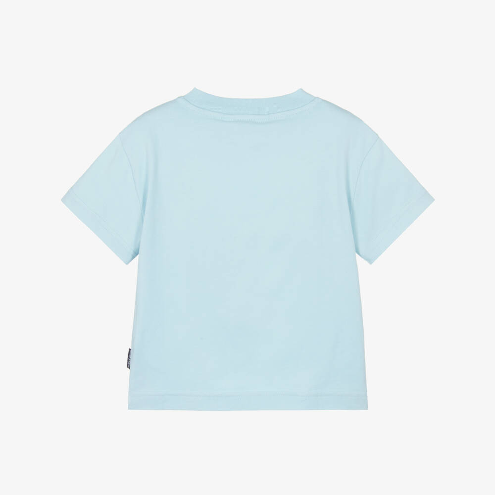 Palm Angels-Футболка голубая из хлопка с оранжевым логотипом для мальчиков | Childrensalon