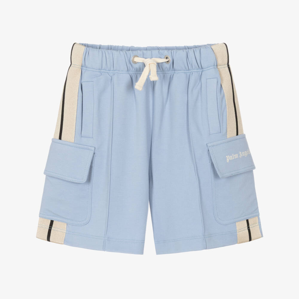 Palm Angels-Boys Blue Milano Jersey Drawstring Cargo Shorts | Childrensalon