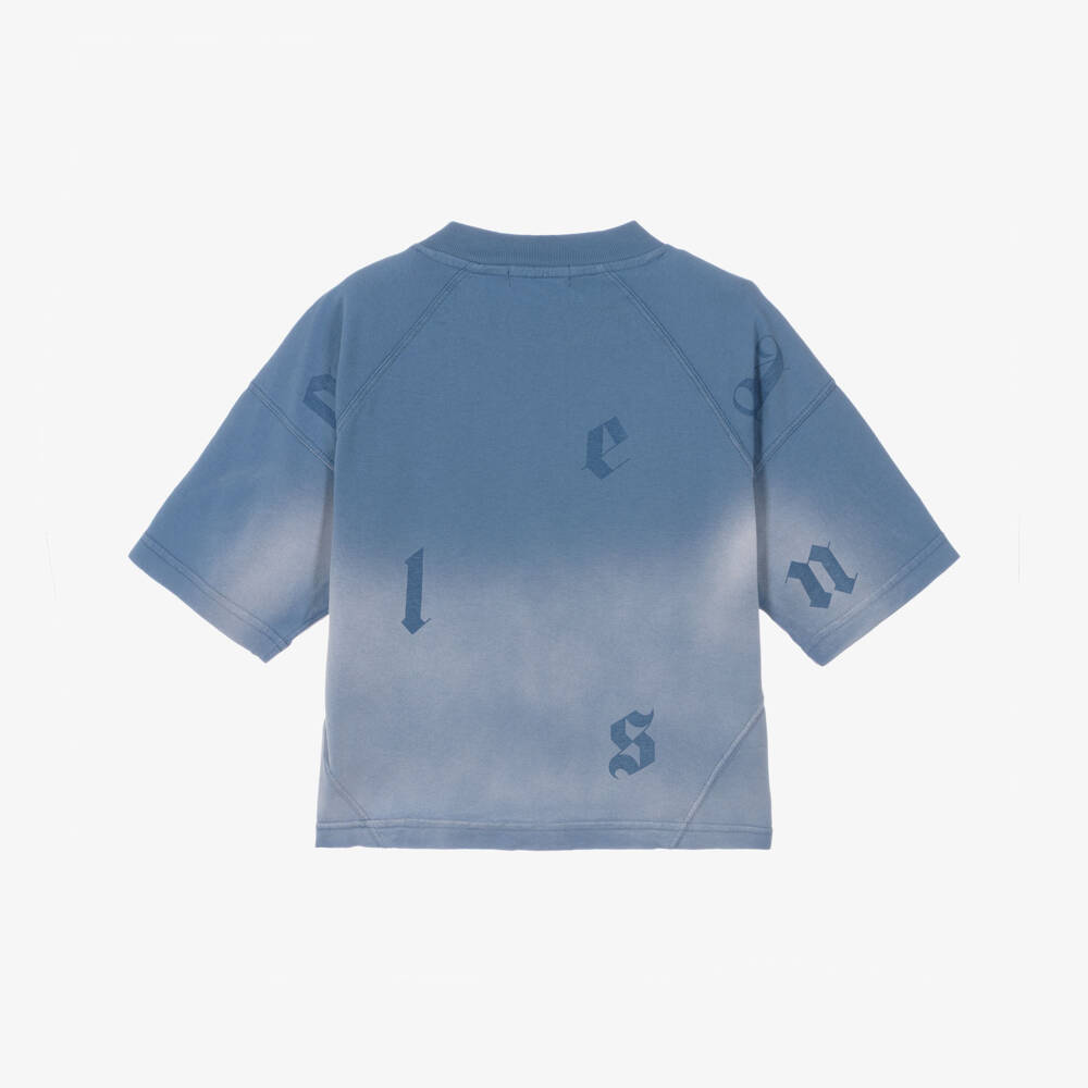 Palm Angels-Boys Blue Wash Cotton T-Shirt with Logo Letters | Childrensalon