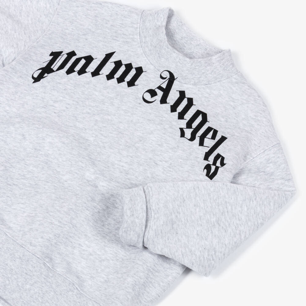 Palm Angels-Boys Grey Marl Cotton Logo Sweatshirt | Childrensalon