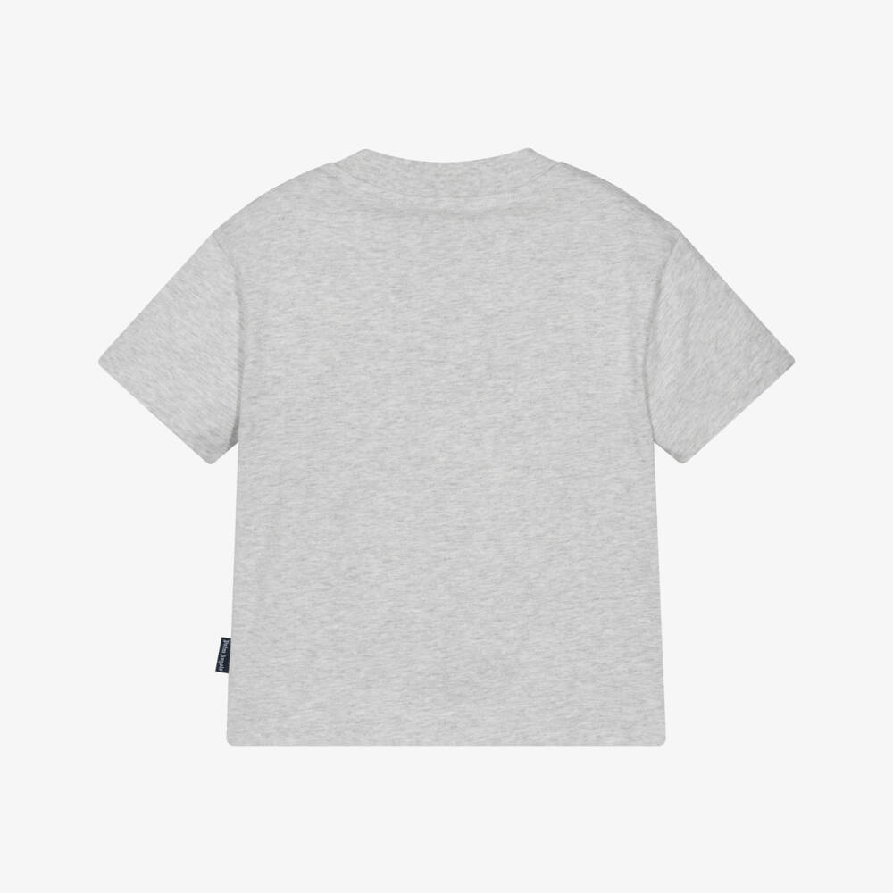 Palm Angels-Boys Grey Marl Cotton T-Shirt with Orange Logo Print | Childrensalon