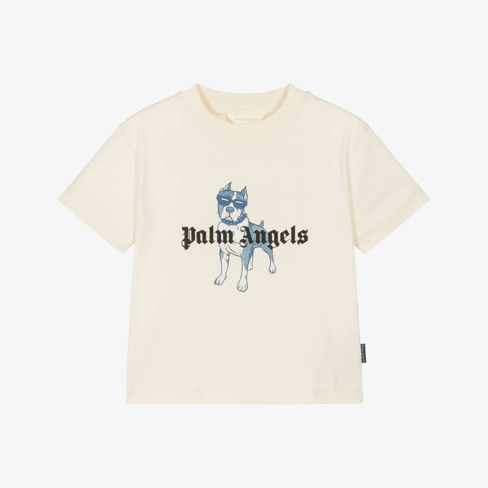 Palm Angels-Футболка кремовая из хлопкового трикотажа с логотипом для мальчиков | Childrensalon