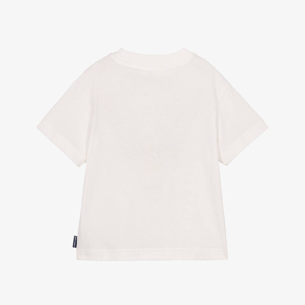 Palm Angels-Boys Ivory Logo Print T-Shirt in Cotton Jersey | Childrensalon
