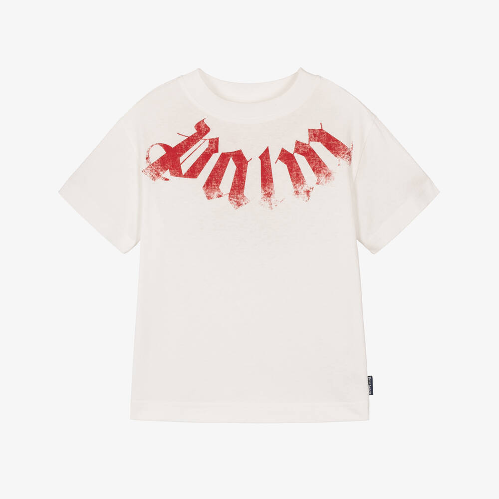 Palm Angels-Boys Logo Print T-Shirt in Ivory | Childrensalon