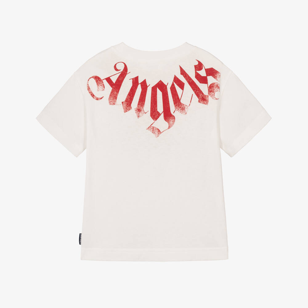 Palm Angels-Boys Logo Print T-Shirt in Ivory | Childrensalon