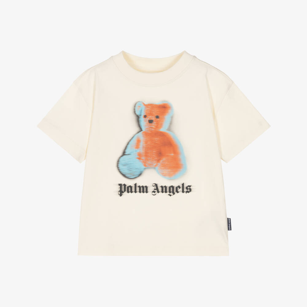 Palm Angels-Boys Off-White Cotton Blurred Bear T-Shirt | Childrensalon