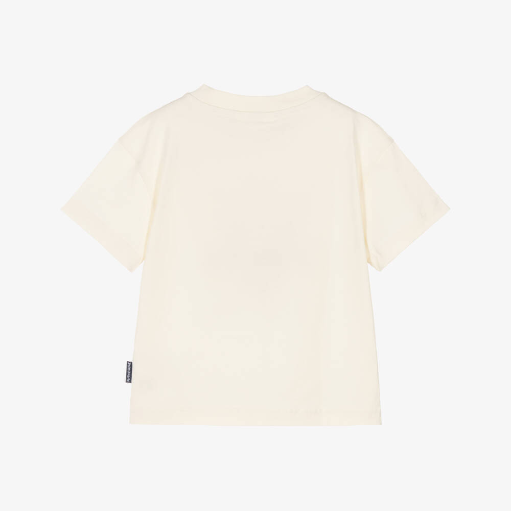Palm Angels-Boys Off-White Cotton Blurred Bear T-Shirt | Childrensalon