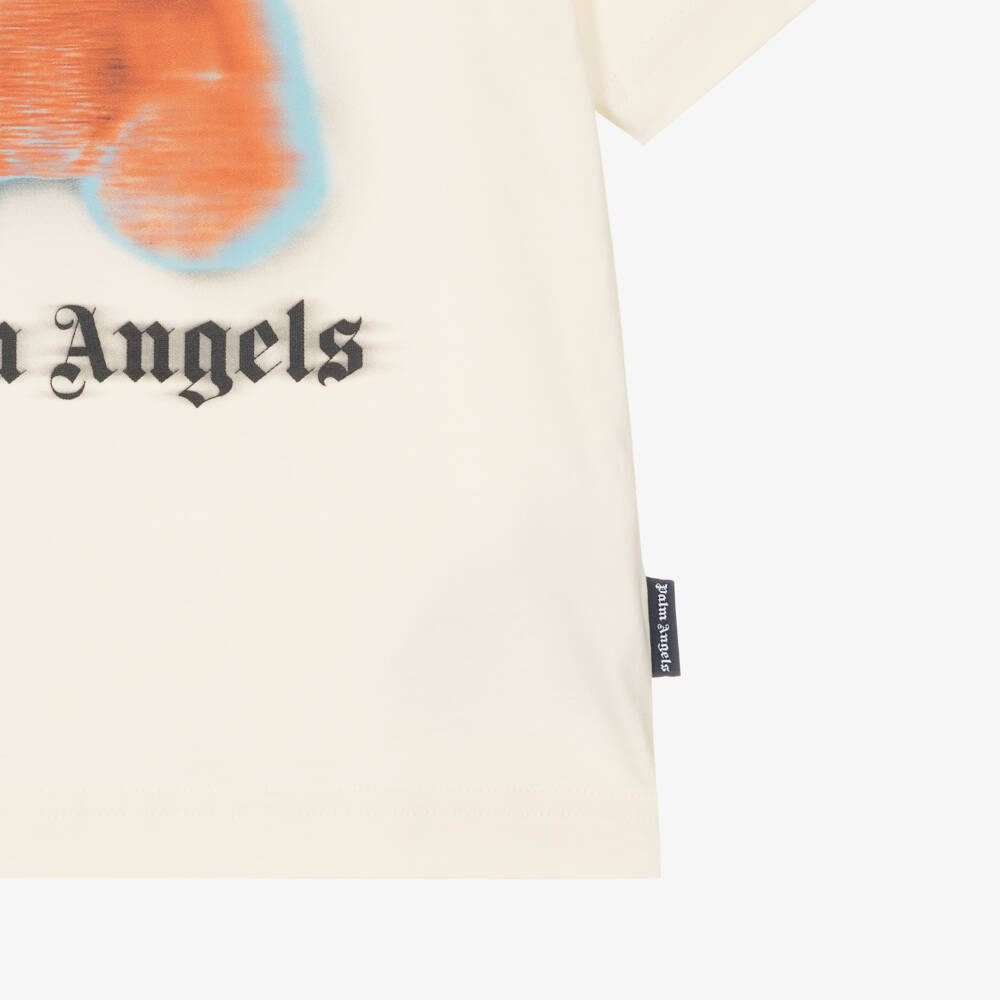 Palm Angels-Boys Off-White Cotton Blurred Bear T-Shirt | Childrensalon
