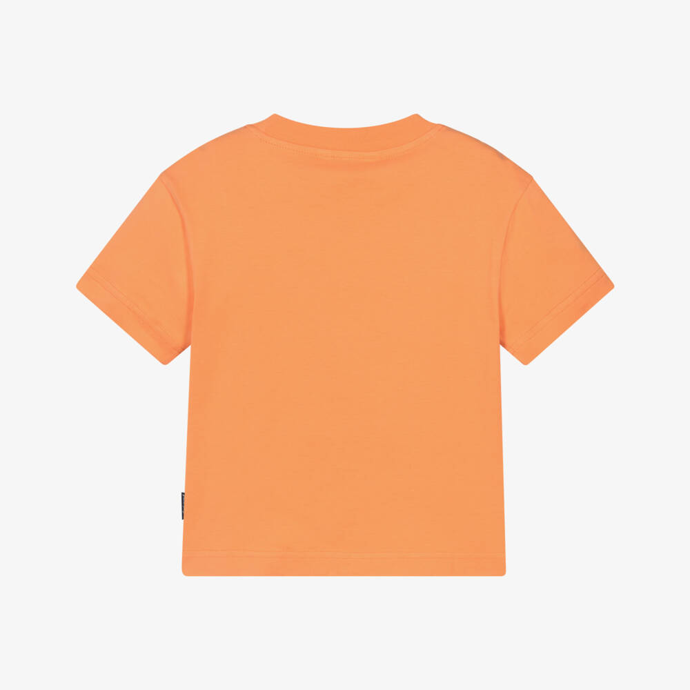 Palm Angels-Boys Orange Cotton T-Shirt with Blurred Palm Tree Logo | Childrensalon