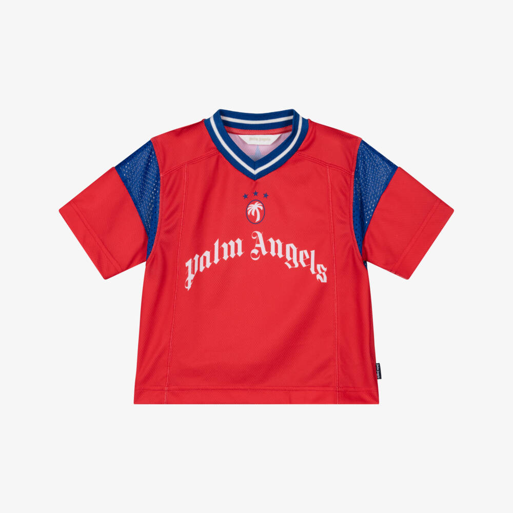 Palm Angels-Boys Red Soccer Logo T-Shirt | Childrensalon