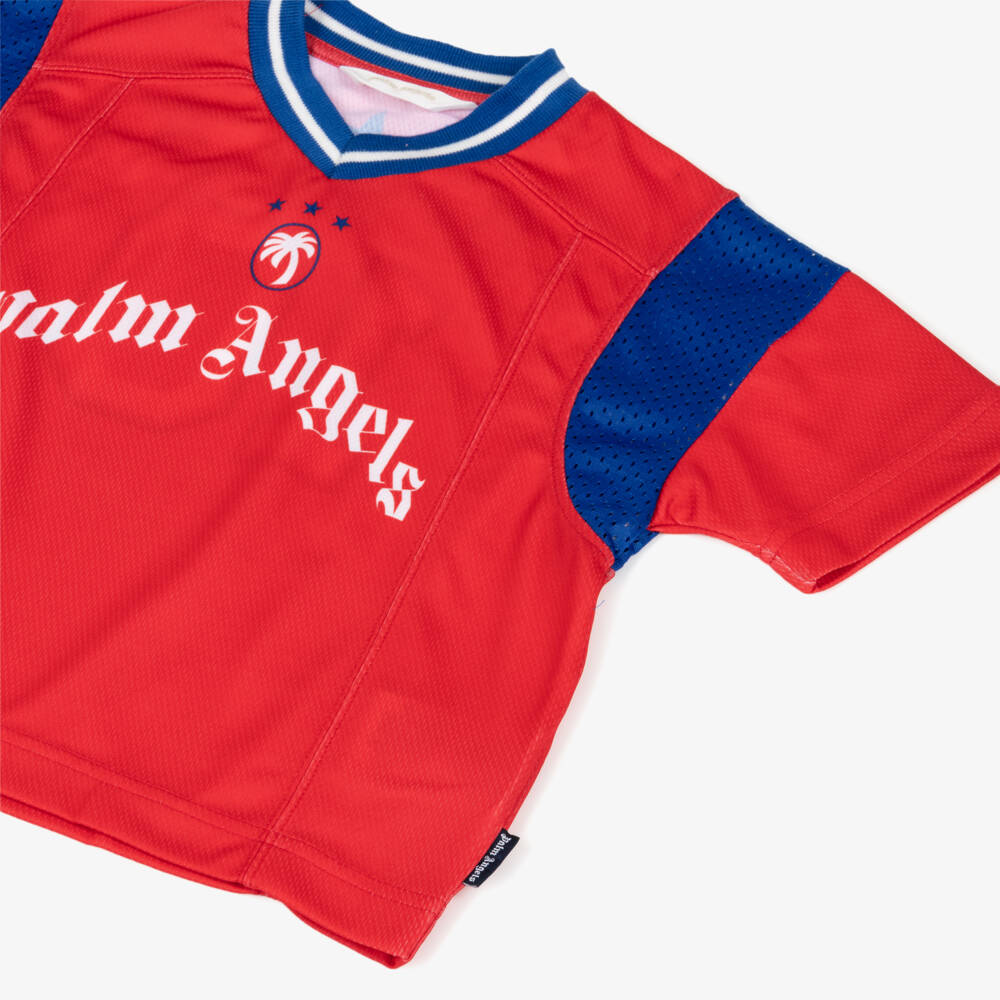 Palm Angels-Boys Red Soccer Logo T-Shirt | Childrensalon