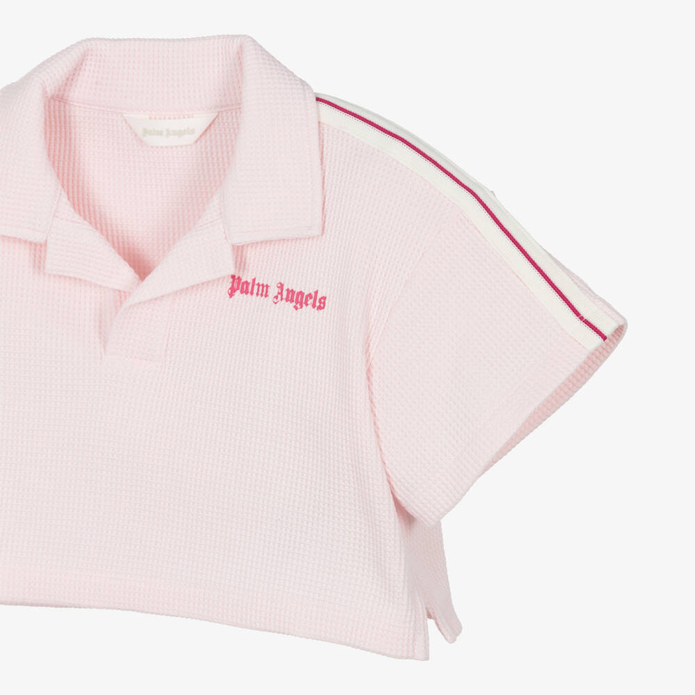 Palm Angels-Girls Pink Cotton Waffle Jersey Cropped Top | Childrensalon