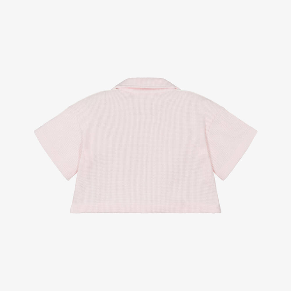 Palm Angels-Girls Pink Cotton Waffle Jersey Cropped Top | Childrensalon