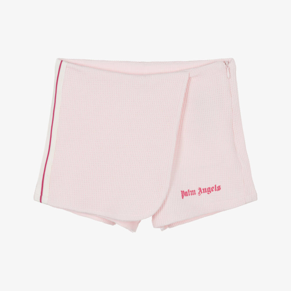 Palm Angels-Girls Pink Cotton Waffle Jersey Skort | Childrensalon