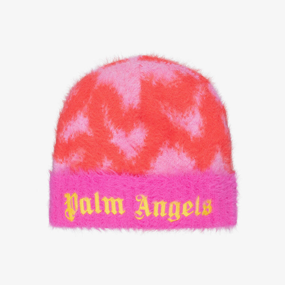 Palm Angels-Girls Pink Heart Knitted Beanie Hat with Embroidered Logo | Childrensalon