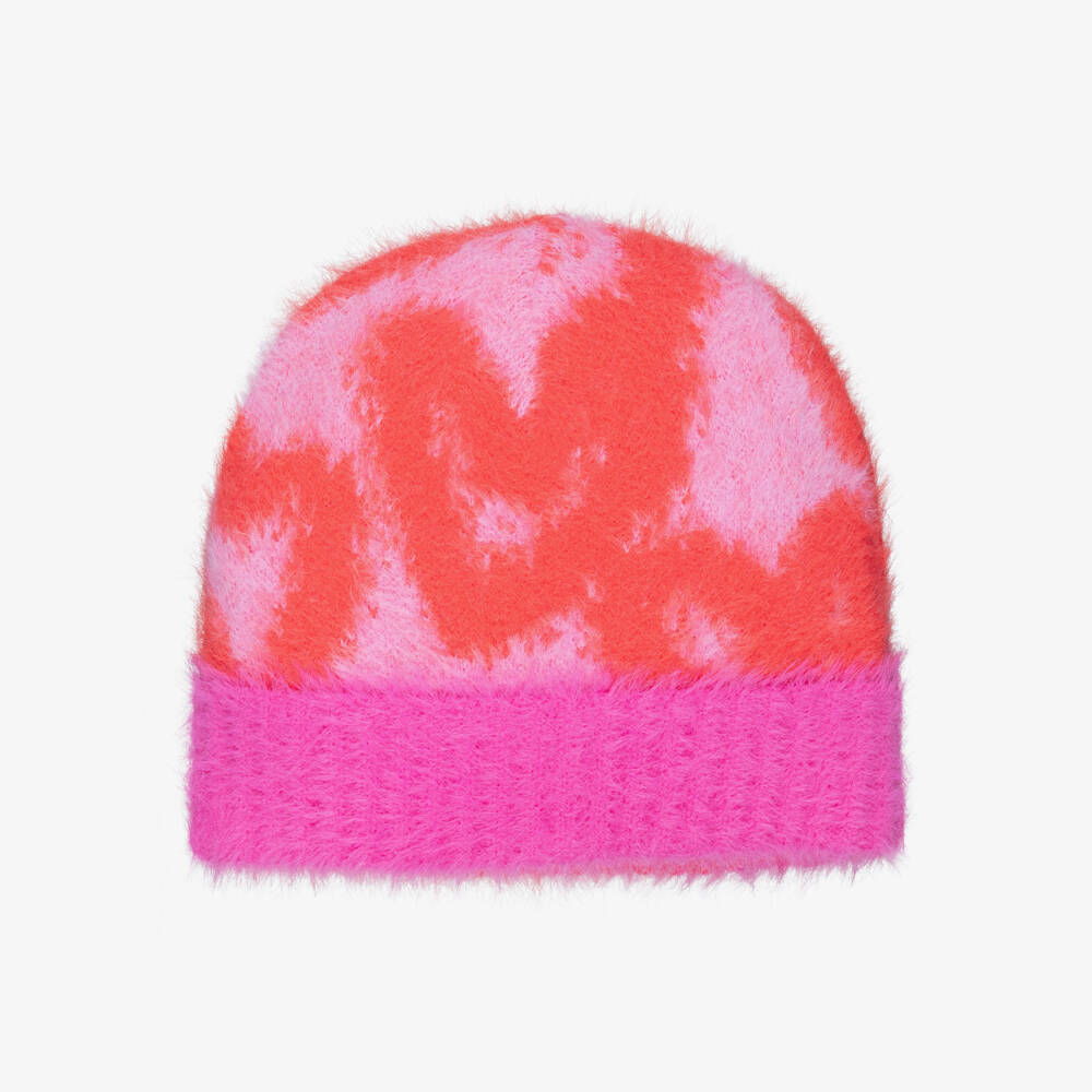 Palm Angels-Girls Pink Heart Knitted Beanie Hat with Embroidered Logo | Childrensalon