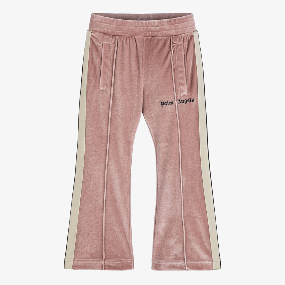Palm Angels-Girls Pink Velour Logo Joggers with Side Stripes | Childrensalon