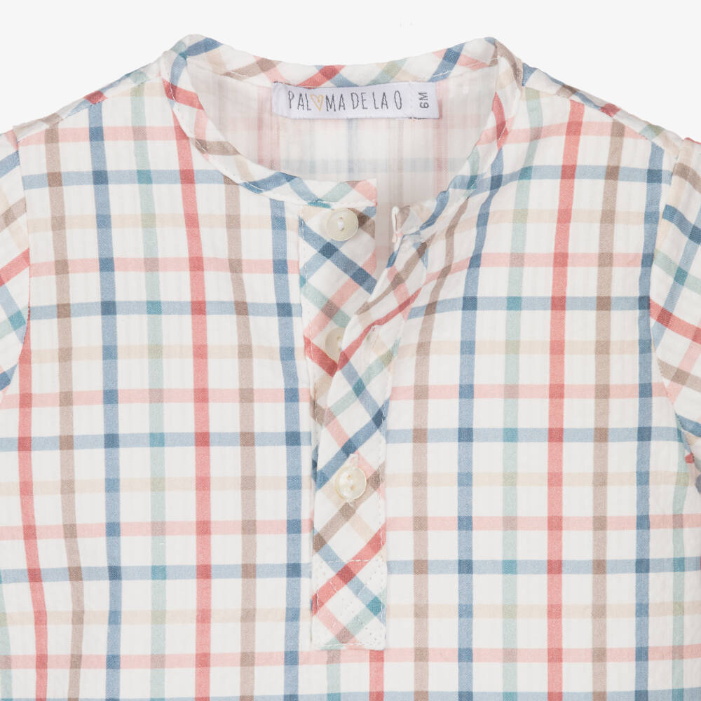 Paloma de la O-Baby Boys Blue Checked Cotton Short Set | Childrensalon