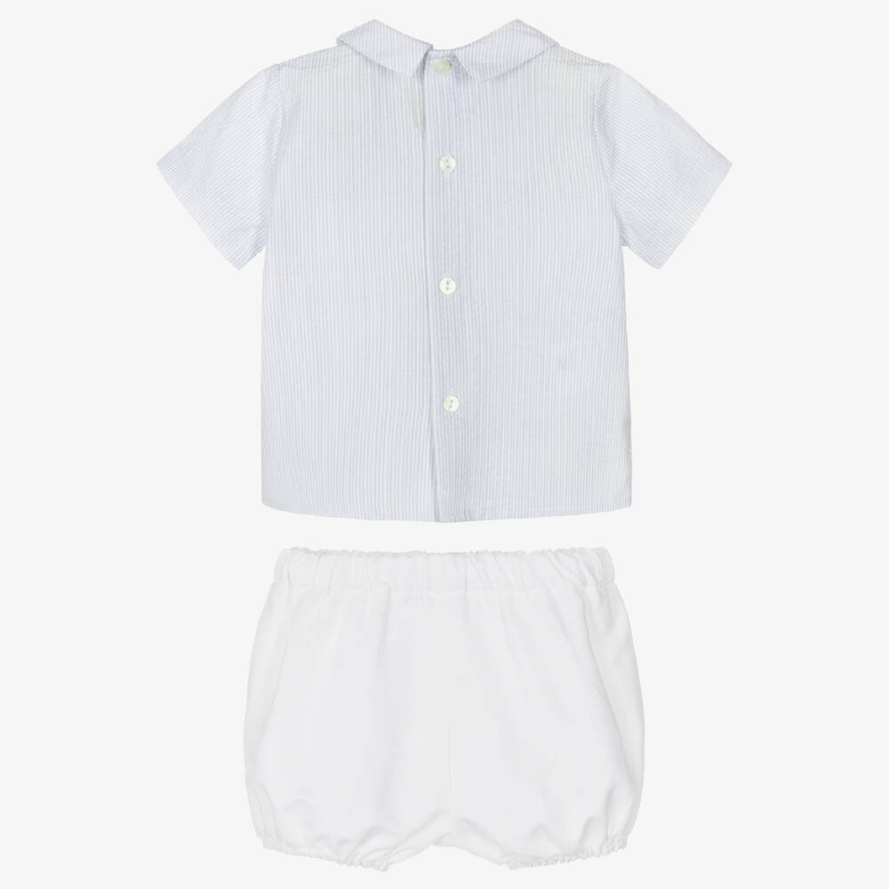 Paloma de la O-Baby Boys Blue & White Cotton & Linen Shorts Set | Childrensalon