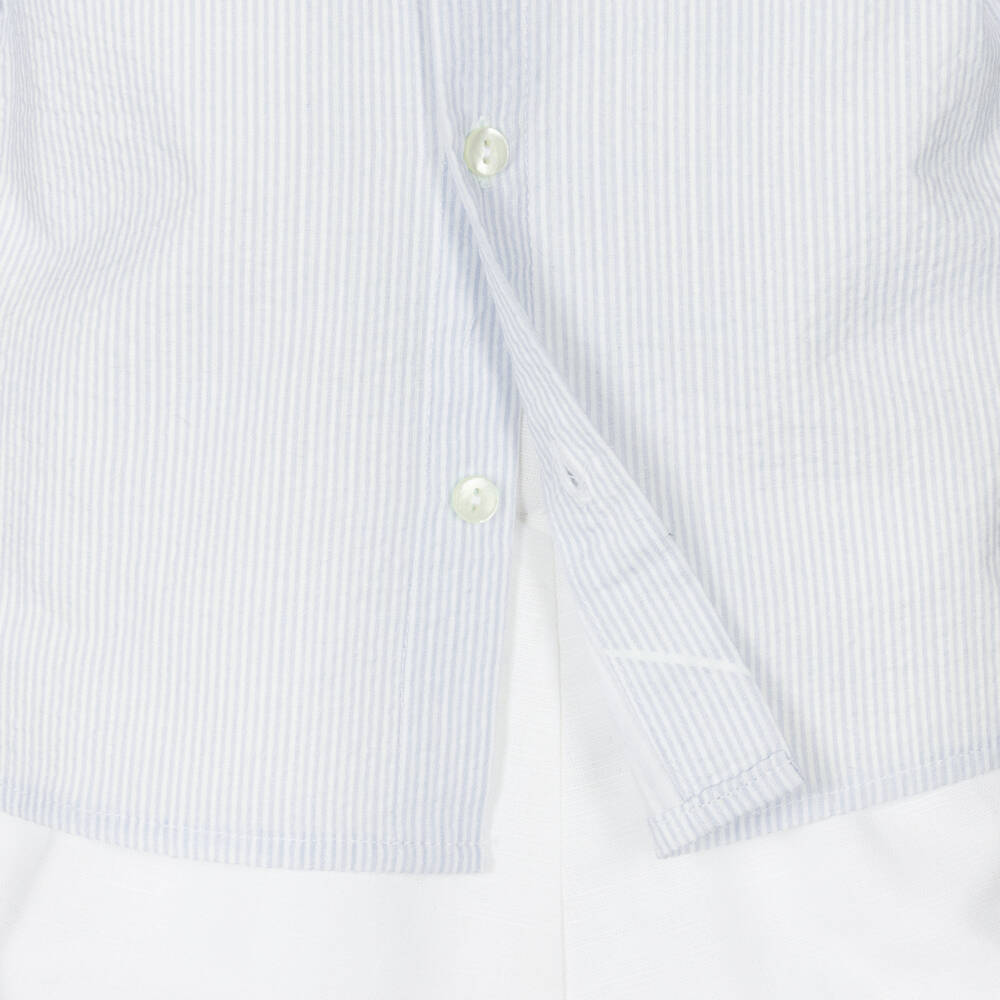 Paloma de la O-Baby Boys Blue & White Cotton & Linen Shorts Set | Childrensalon