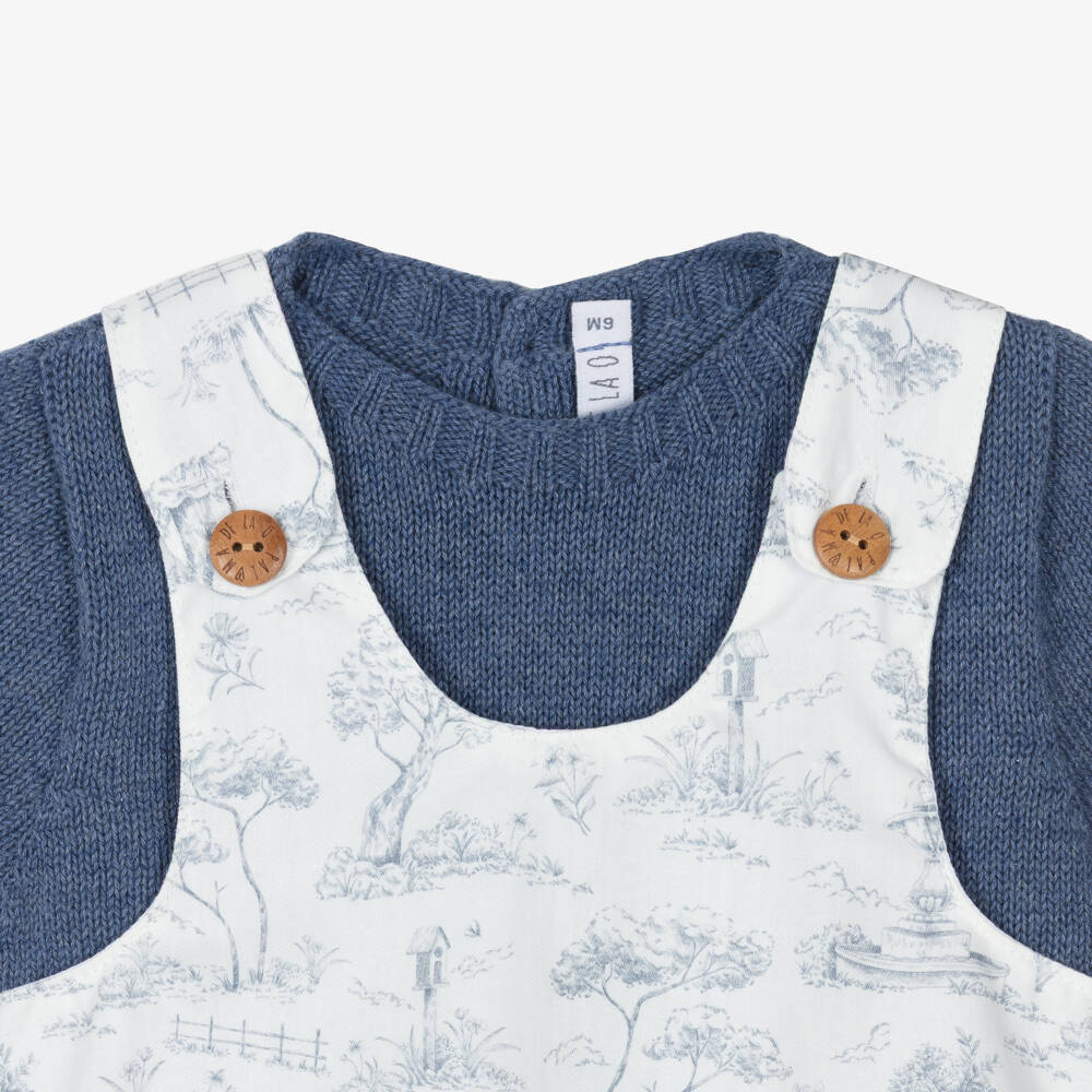 Paloma de la O-Baby Boys Blue & White Cotton Toile de Jouy Shortie Set | Childrensalon