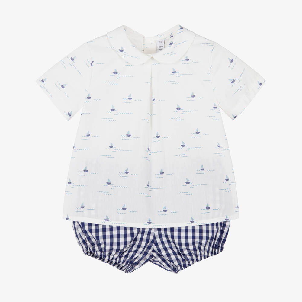 Paloma de la O-Baby Boys Navy Blue & White Gingham Shorts Set | Childrensalon