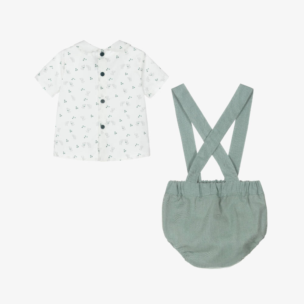 Paloma de la O-Baby Boys White & Green Shorts Set with Dog Print | Childrensalon