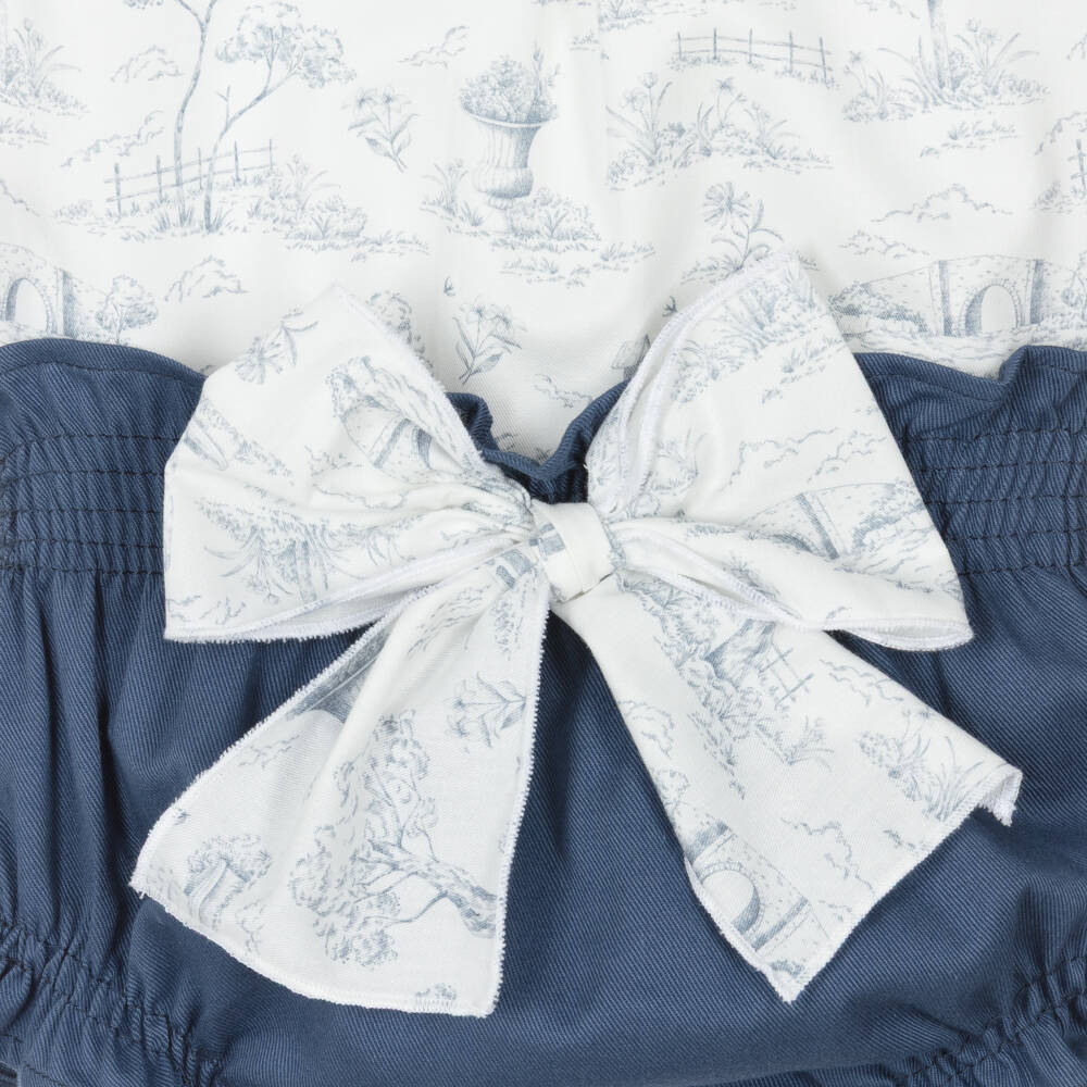 Paloma de la O-Baby Girls Blue & White Cotton Toile De Jouy Shorts Set | Childrensalon
