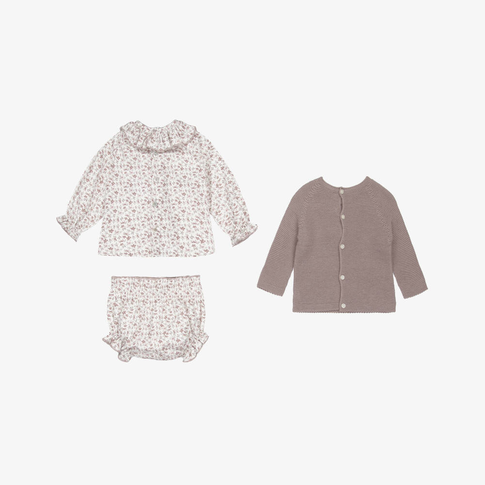 Paloma de la O-Baby Girls Brown Sweater & Floral Shorts Set | Childrensalon