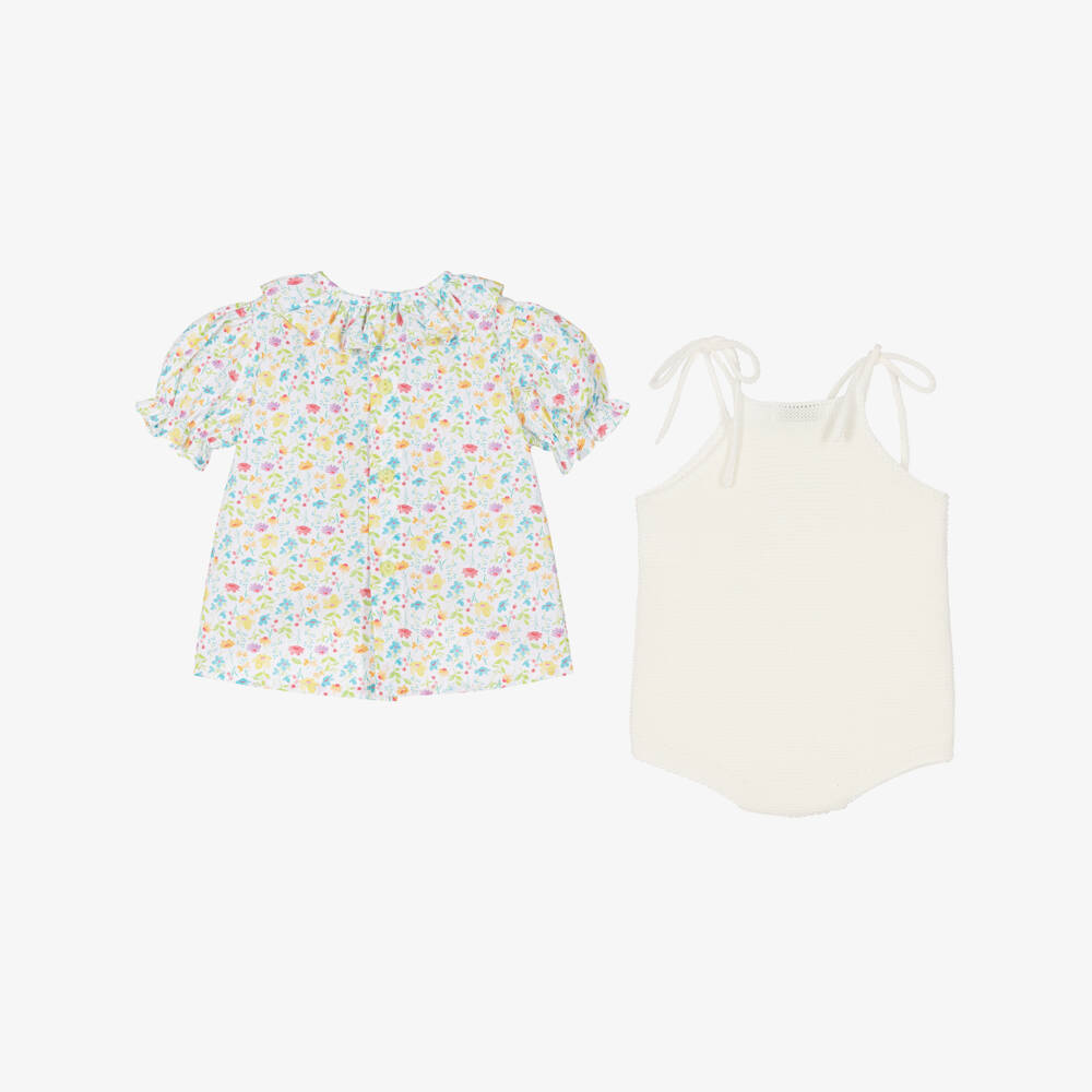 Paloma de la O-Baby Girls Floral Blouse & Ivory Shortie Set | Childrensalon