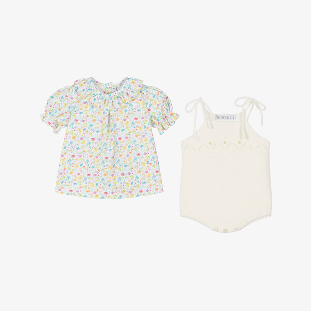 Paloma de la O-Baby Girls Floral Blouse & Ivory Shortie Set | Childrensalon