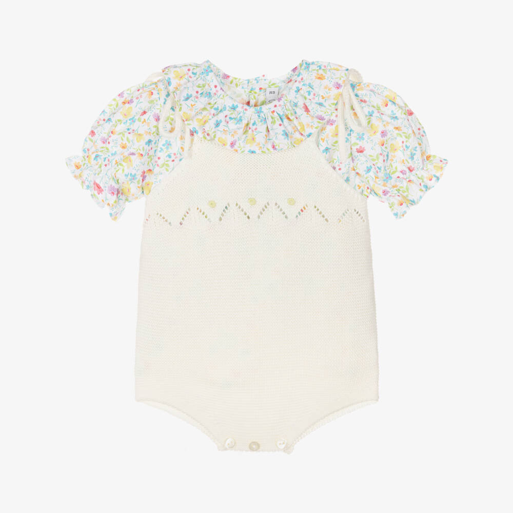 Paloma de la O-Baby Girls Floral Blouse & Ivory Shortie Set | Childrensalon