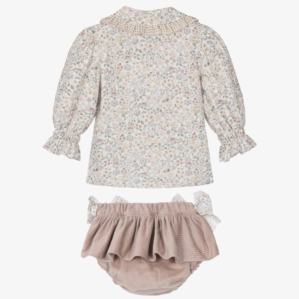 Paloma de la O-Baby Girls Ivory Floral Blouse & Pink Shorts Set | Childrensalon