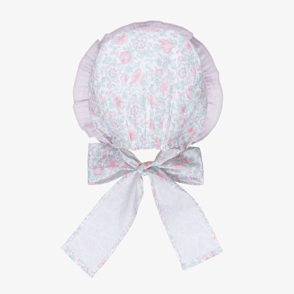 Paloma de la O-Baby Girls Lilac & Pink Floral Cotton Bonnet | Childrensalon
