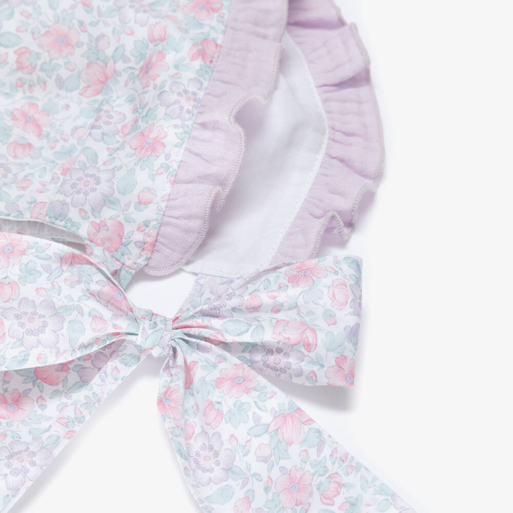 Paloma de la O-Baby Girls Lilac & Pink Floral Cotton Bonnet | Childrensalon