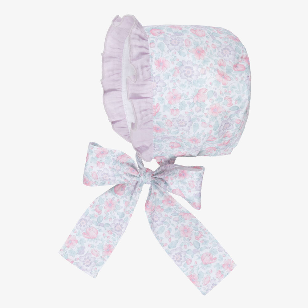 Paloma de la O-Baby Girls Lilac & Pink Floral Cotton Bonnet | Childrensalon