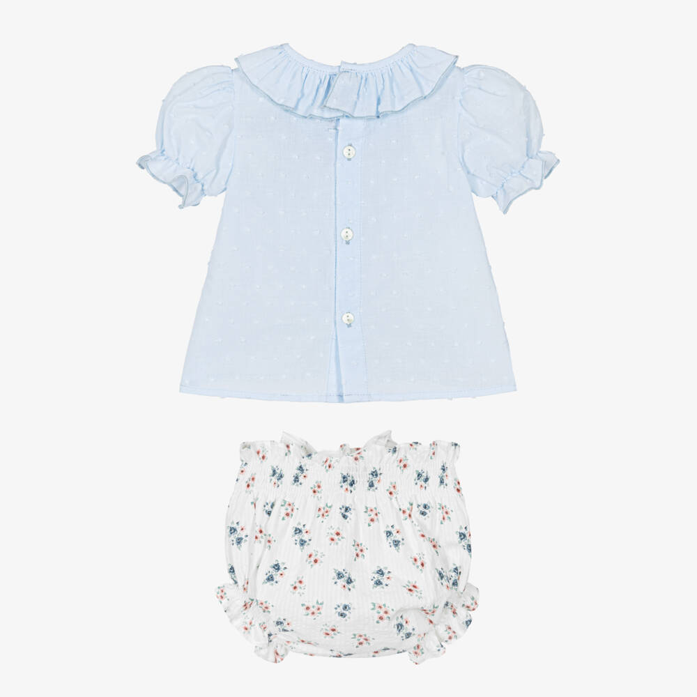 Paloma de la O-Baby Girls Pale Blue & White Floral Shorts Set | Childrensalon