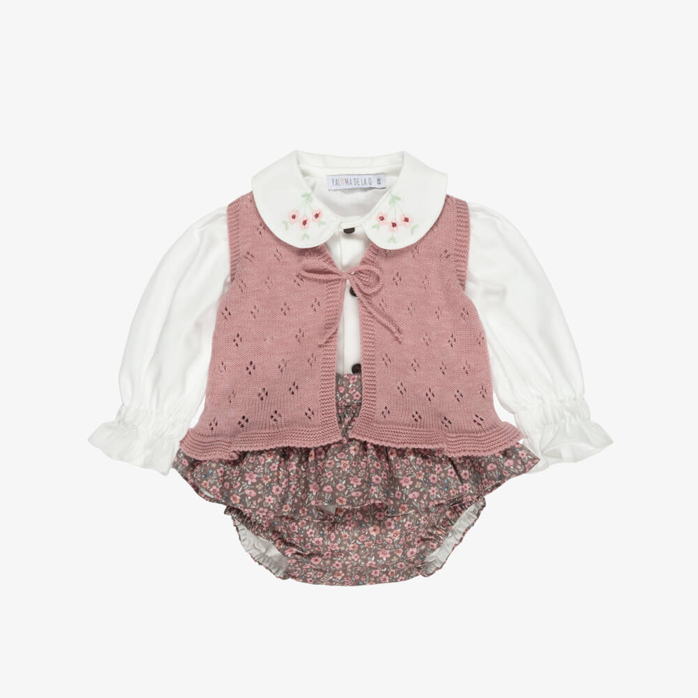 Paloma de la O-Baby Girls Pink Floral Cotton Shorts Set | Childrensalon