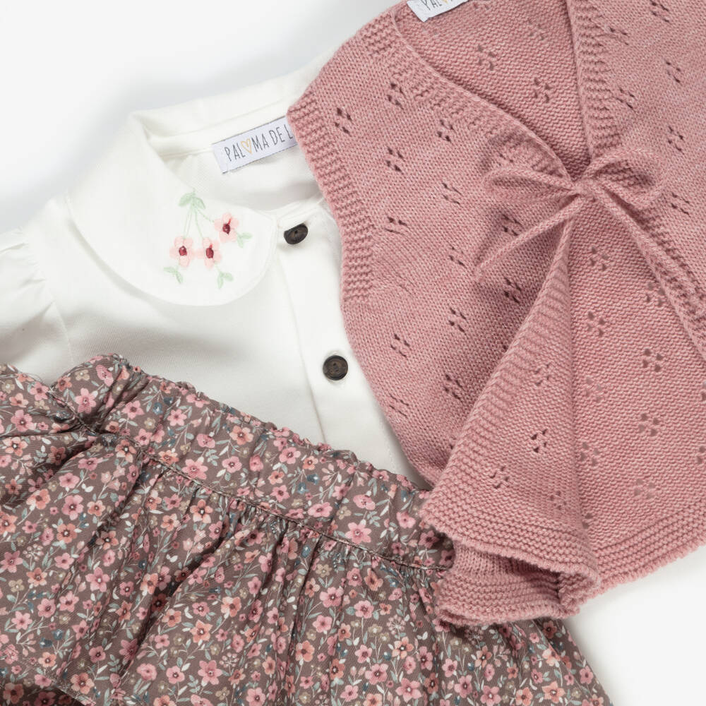 Paloma de la O-Baby Girls Pink Floral Cotton Shorts Set | Childrensalon