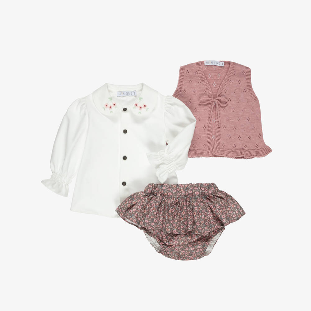 Paloma de la O-Baby Girls Pink Floral Cotton Shorts Set | Childrensalon