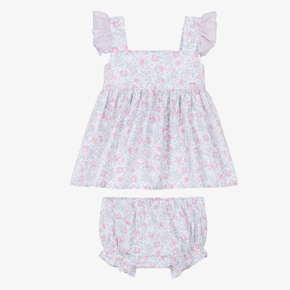 Paloma de la O-Baby Girls Purple & Pink Floral Cotton Dress | Childrensalon