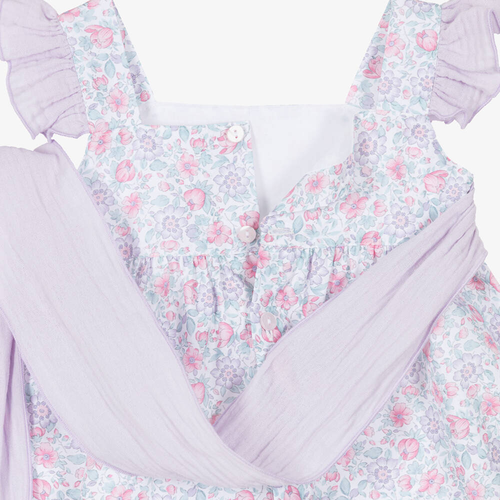 Paloma de la O-Baby Girls Purple & Pink Floral Cotton Dress | Childrensalon
