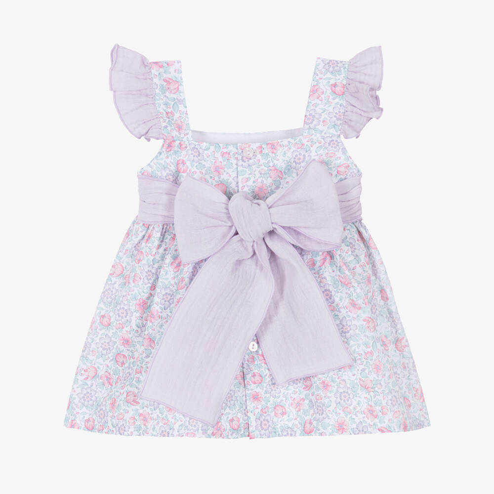 Paloma de la O-Baby Girls Purple & Pink Floral Cotton Dress | Childrensalon