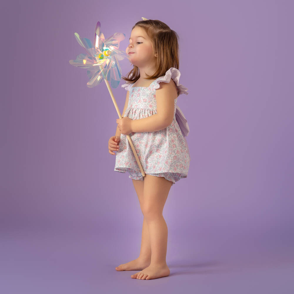Paloma de la O-Baby Girls Purple & Pink Floral Cotton Dress | Childrensalon