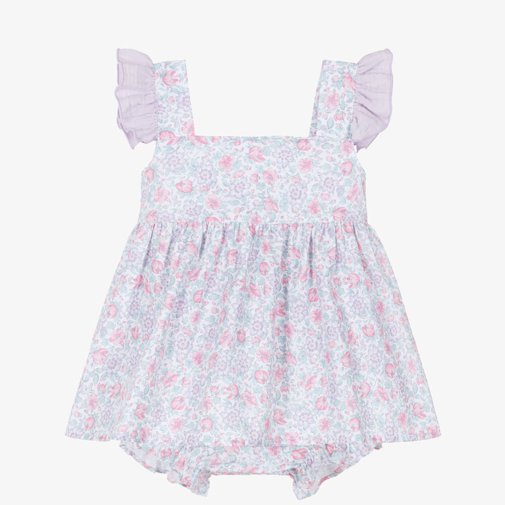 Paloma de la O-Baby Girls Purple & Pink Floral Cotton Dress | Childrensalon