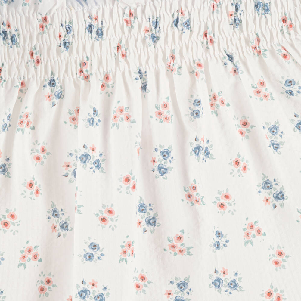 Paloma de la O-Baby Girls White & Pale Blue Floral Cotton Dress | Childrensalon