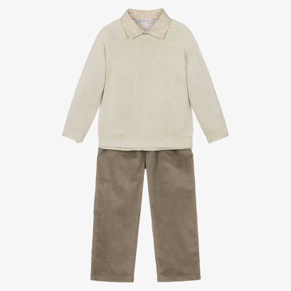 Paloma de la O-Boys Beige Sweater & Corduroy Trousers Set | Childrensalon