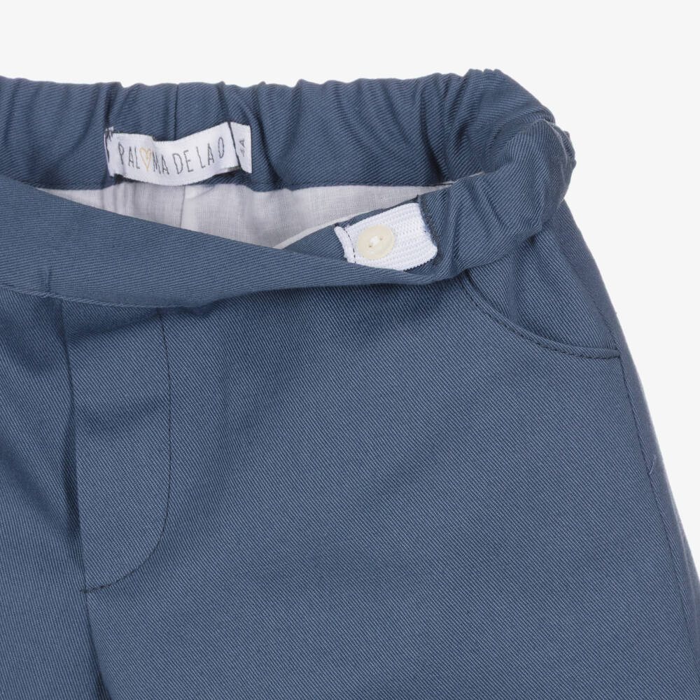 Paloma de la O-Boys Blue Cotton Checked Shorts Set | Childrensalon